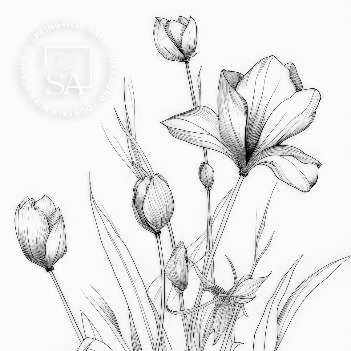 Black And White Tulip Floral Sketch Minimalist Botanical Line Poster - Image 5