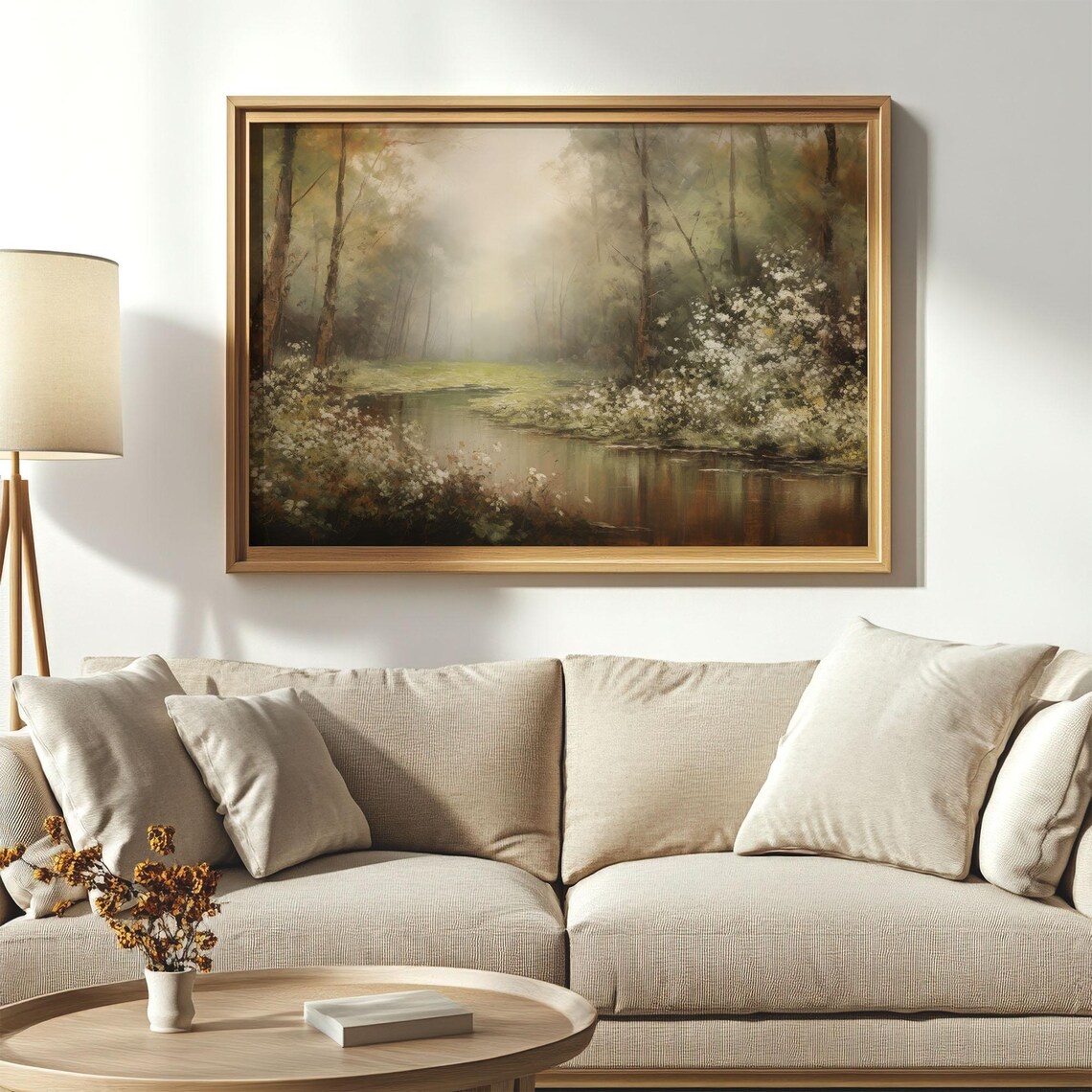 Misty Forest Pond Spring White Wildflower Woodland Nature Art Poster - Image 5