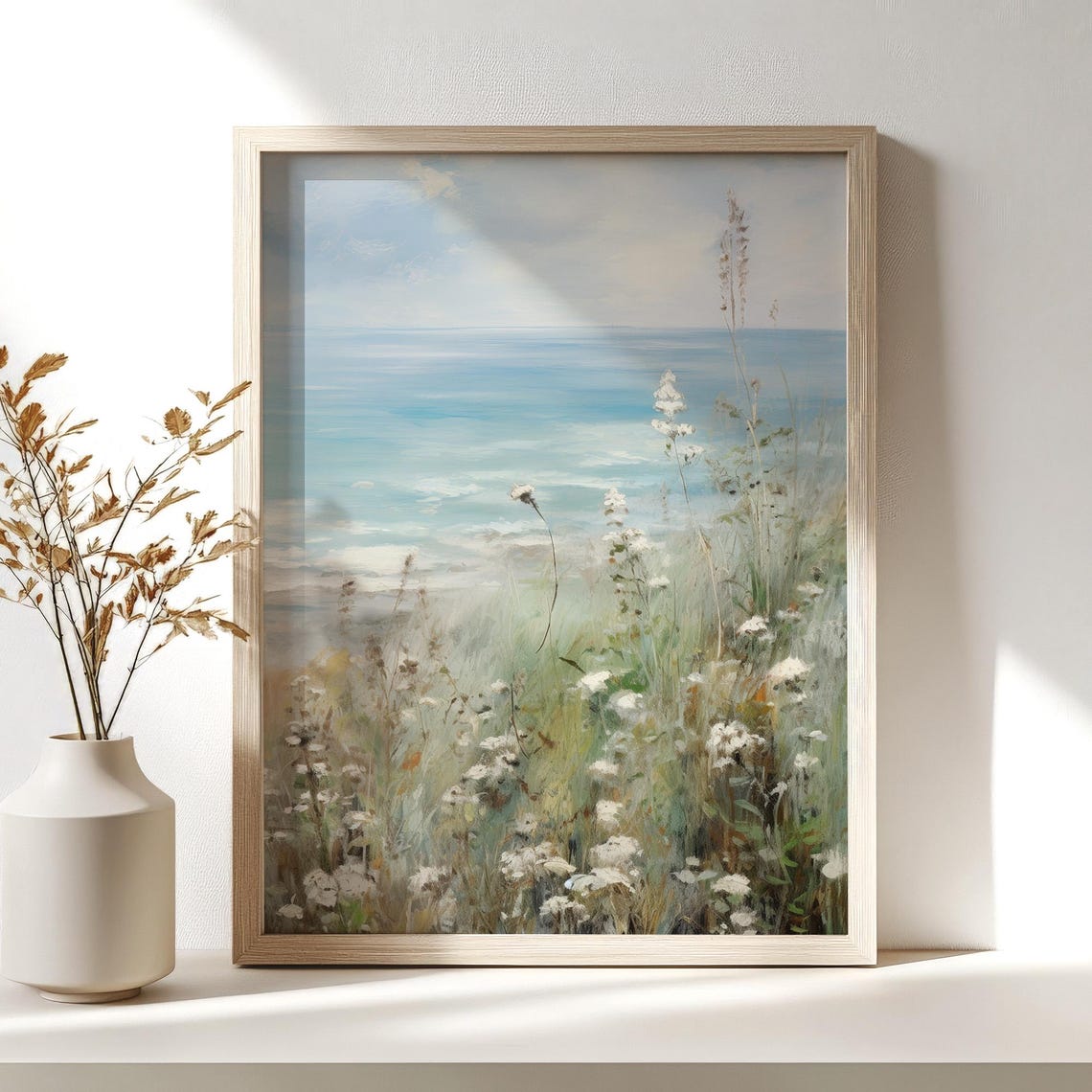 Turquoise Coastal Ocean White Wildflower Summer Seaside Art Poster - Image 4