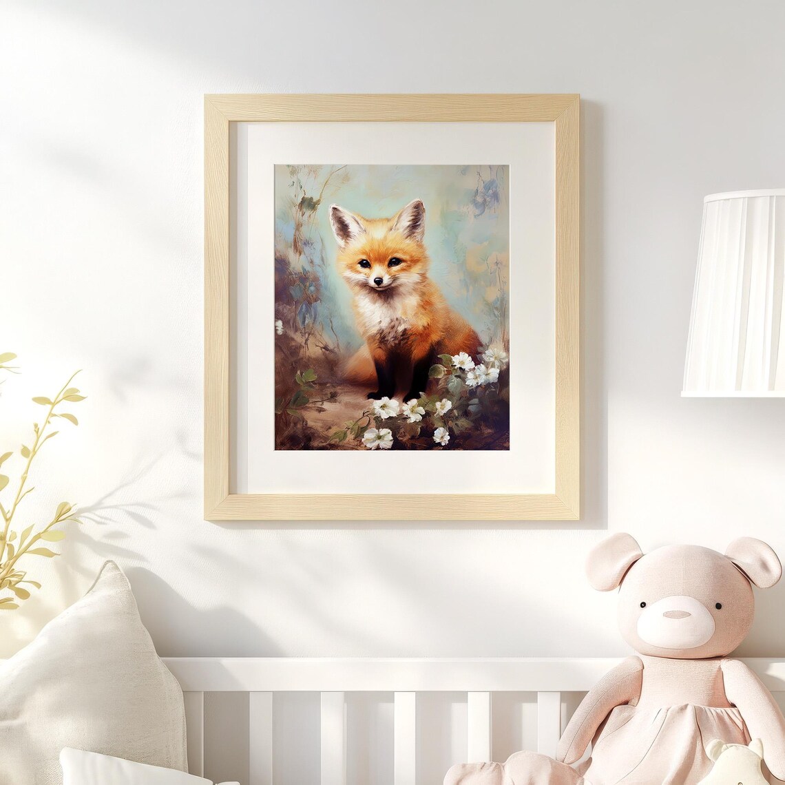 Baby Fox Kit Flower Painting Cute Woodland Nursery Wall Decor Poster - Image 4