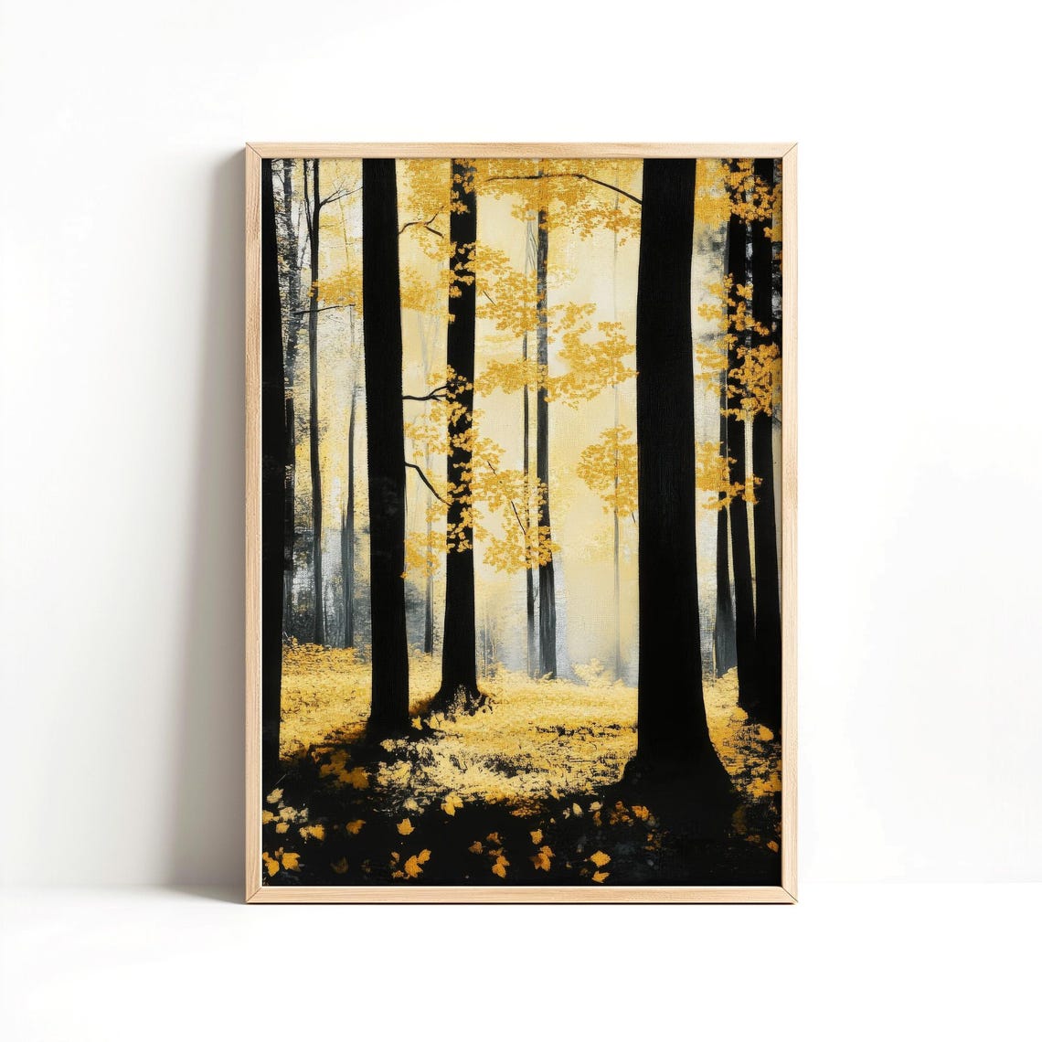 Fall Forest Abstract Print Yellow Black Trees Silhouette Modern Minimalist Poster Instant Golden Wall Decor
