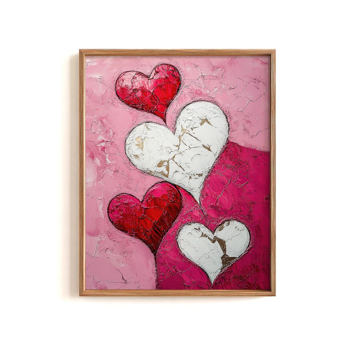 Red and Pink Hearts Impasto Painting Valentine Love Wall Decor Poster - Image 2