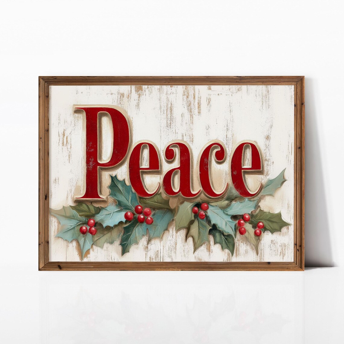 Vintage Christmas Peace Print with Holly Leaves - Image 5