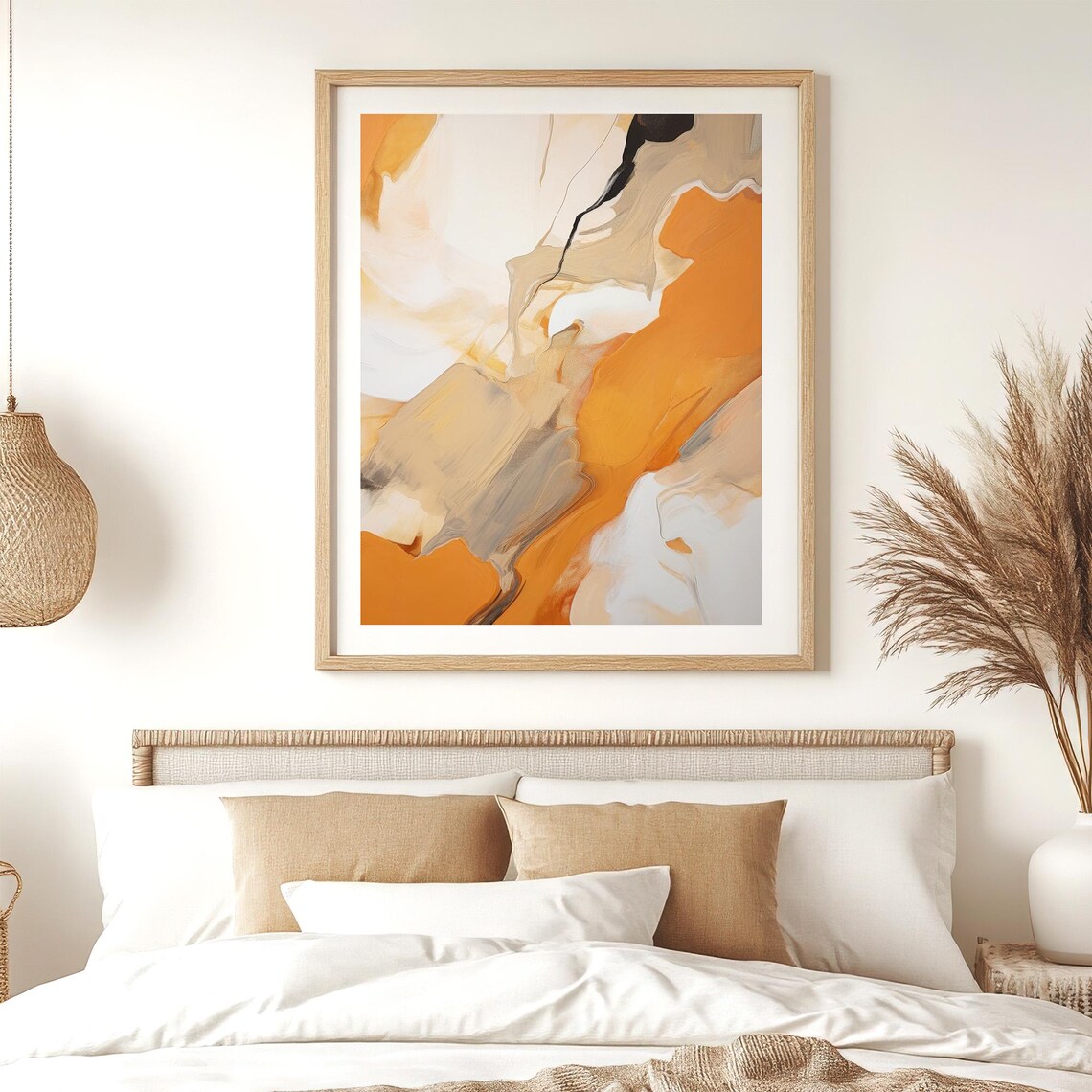 Warm Orange And Beige Flowing Abstract Swirls Modern Art Poster - Image 3