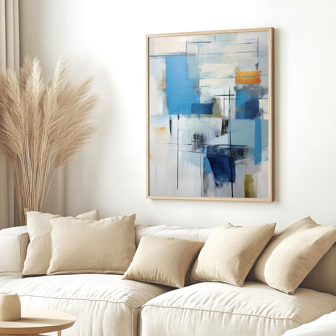 Blue And White Geometric Abstract Blocks Modern Minimalist Art Poster - Image 4