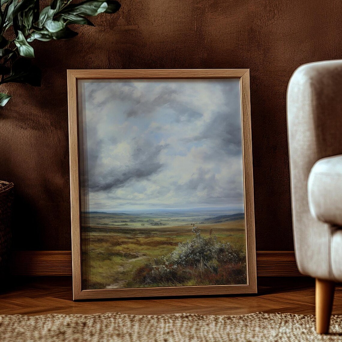 Serene Prairie Landscape Under Cloudy Sky Vintage Countryside Poster - Image 3
