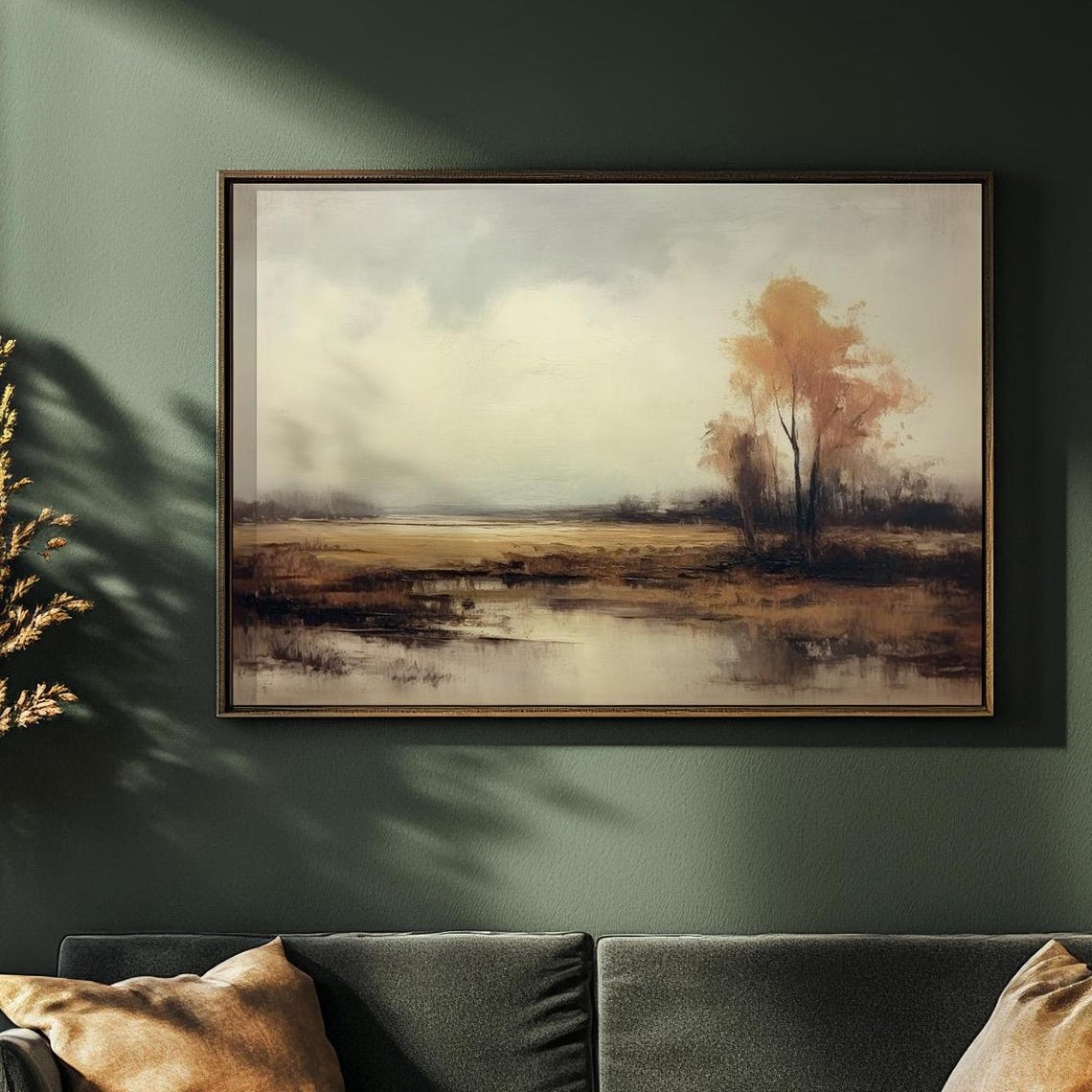 Autumn Lakeshore Lone Orange Tree Impressionist Fall Scenery Poster - Image 3