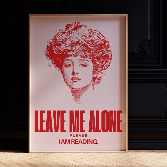 Leave Me Alone I Am Reading Vintage Red Woman Portrait Book Wall Art