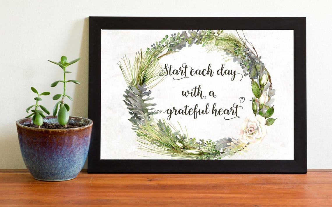 Start Each Day with a Grateful Heart Eucalyptus Wreath Art Print - Image 2