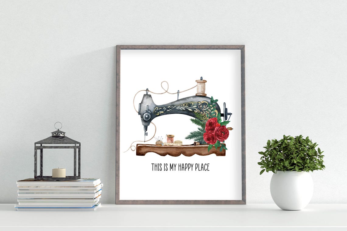 This Is My Happy Place Vintage Sewing Machine Floral Wall Art - Image 2
