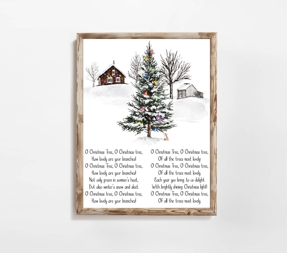 O Christmas Tree Christmas Song Sign 5x7 8x10 11x14 16x20 Farmhouse Holiday Music Print Christmas Carol Diy Decor Winter Print - Image 2