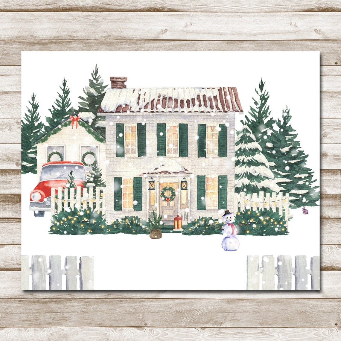Christmas Home Country Farmhouse House 5x7 8x10 11x14 16x20 Watercolor Winter Wall Art Print Diy Holiday Decor Winter Home Sign - Image 4