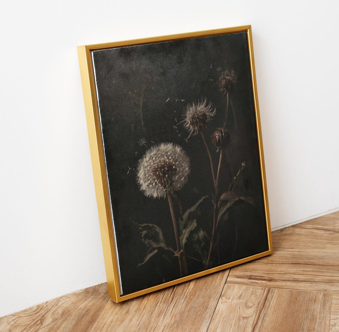 Dandelion on Black Moody Dark Botanical Floral Photography Wall Art - Image 6