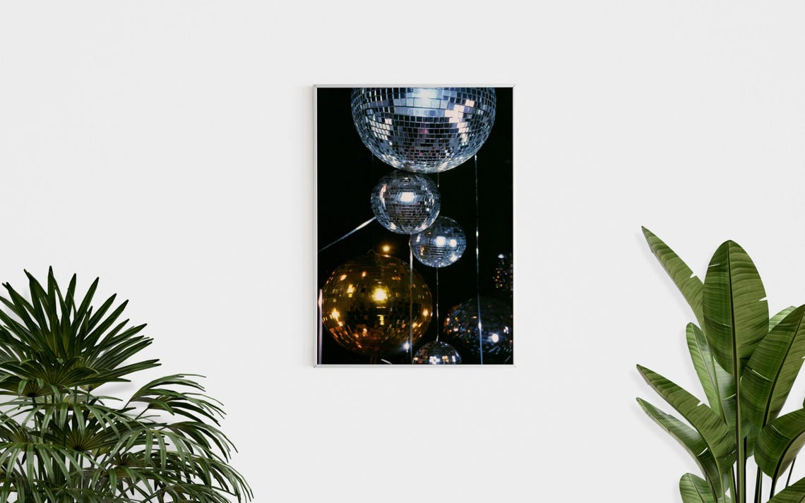 Silver Gold Disco Mirror Balls Dark Party Nightlife Photo Poster - Image 2