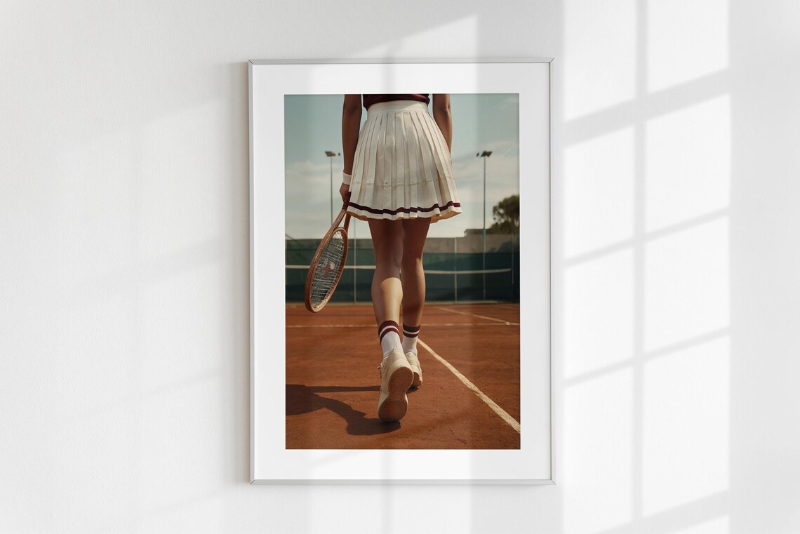 Tennis Girl White Pleated Skirt Clay Court Retro Racket Sports Poster - Image 6