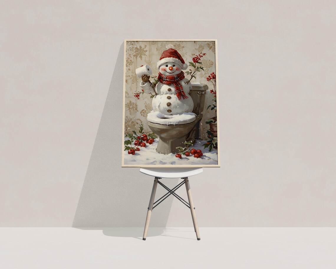 Snowman In Toilet Funny Bathroom Art Print - Image 4