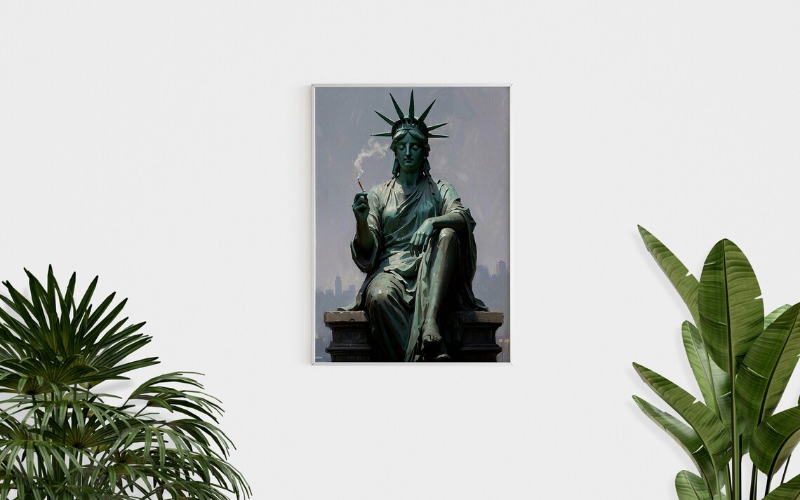 Statue of Liberty Smoking Cigarette Funny NYC Parody Painting Wall Art - Image 3