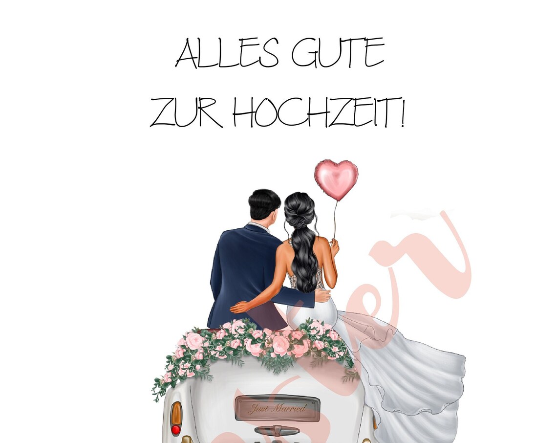 Heart Balloon Bride and Navy Groom on Floral Just Married Car Poster