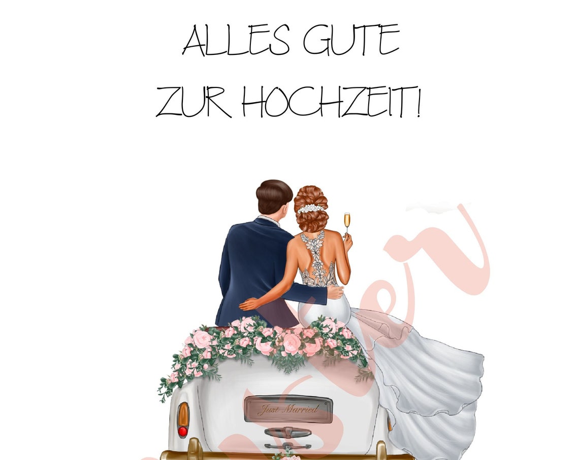 Reddish Brown Updo Bride Champagne on Floral Just Married Car Poster