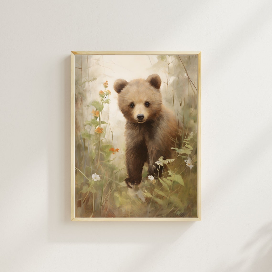 Baby Bear Cub Wildflowers Woodland Nursery Animal Art Poster - Image 3