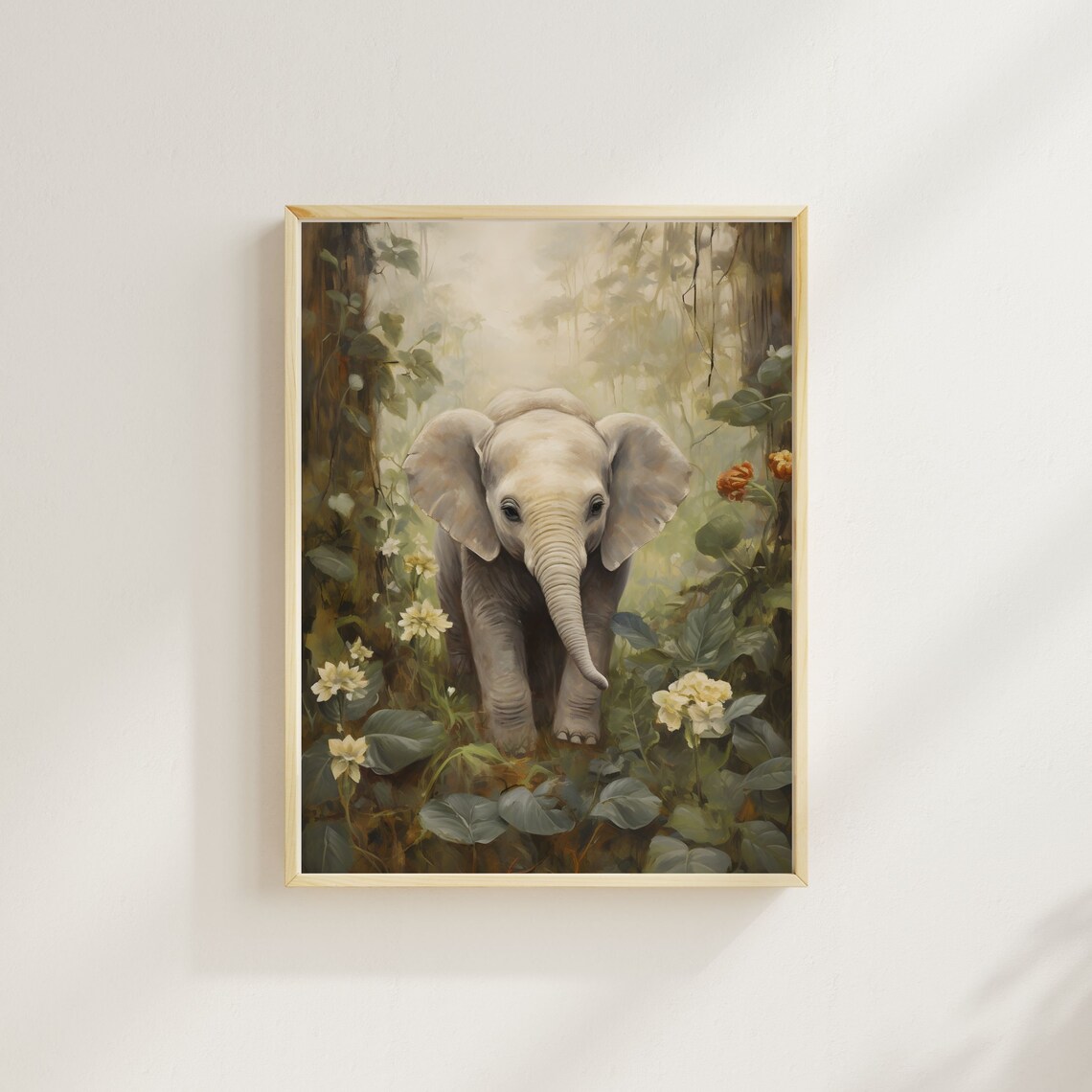 Baby Elephant Misty Jungle Nursery Safari Animal Calf Poster - Image 3