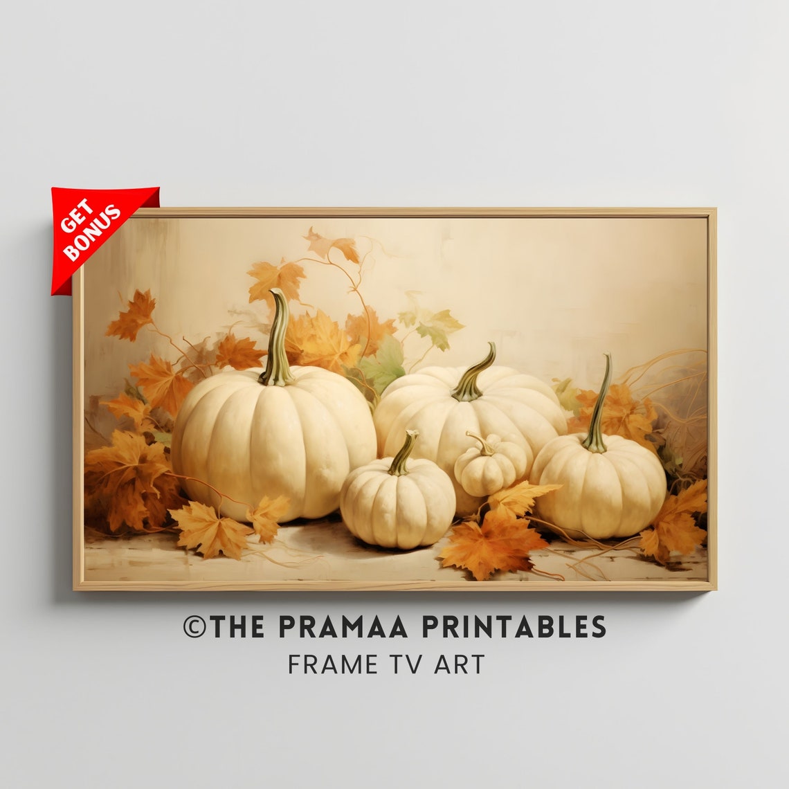 White Pumpkins Still Life Autumn Leaves Fall Neutral Chic Poster