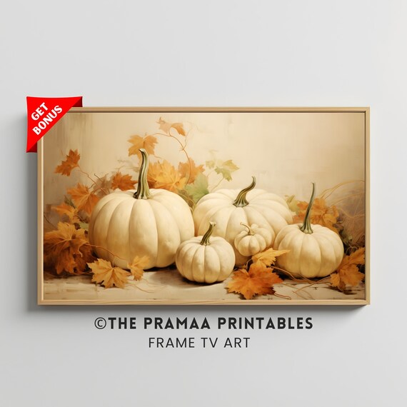 White Pumpkins Still Life Autumn Leaves Fall Neutral Chic Poster