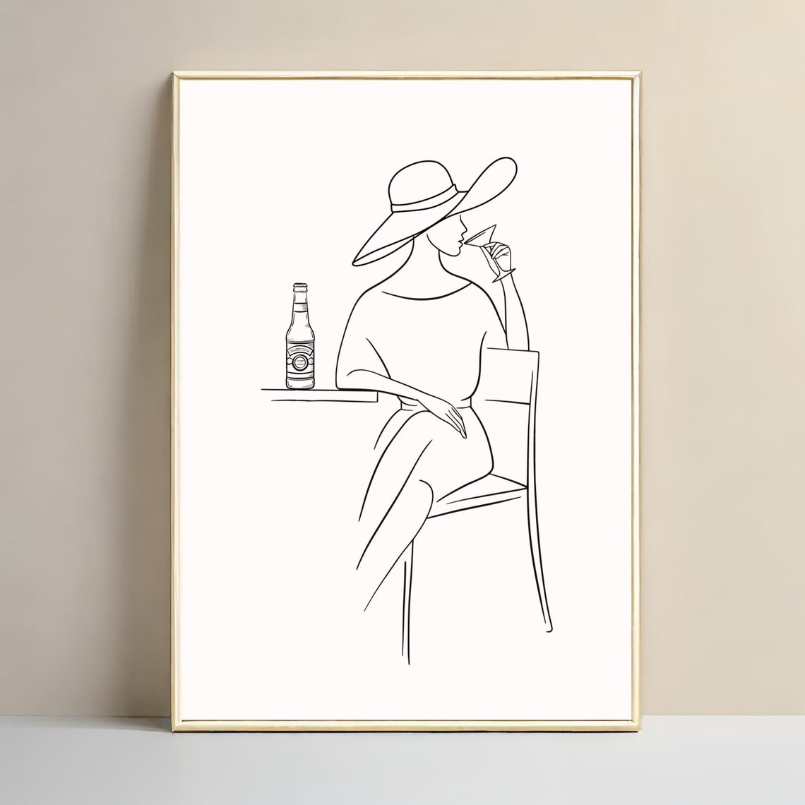Minimalist Line Art Woman With Martini Chic Fashion Drawing Wall Art - Image 3