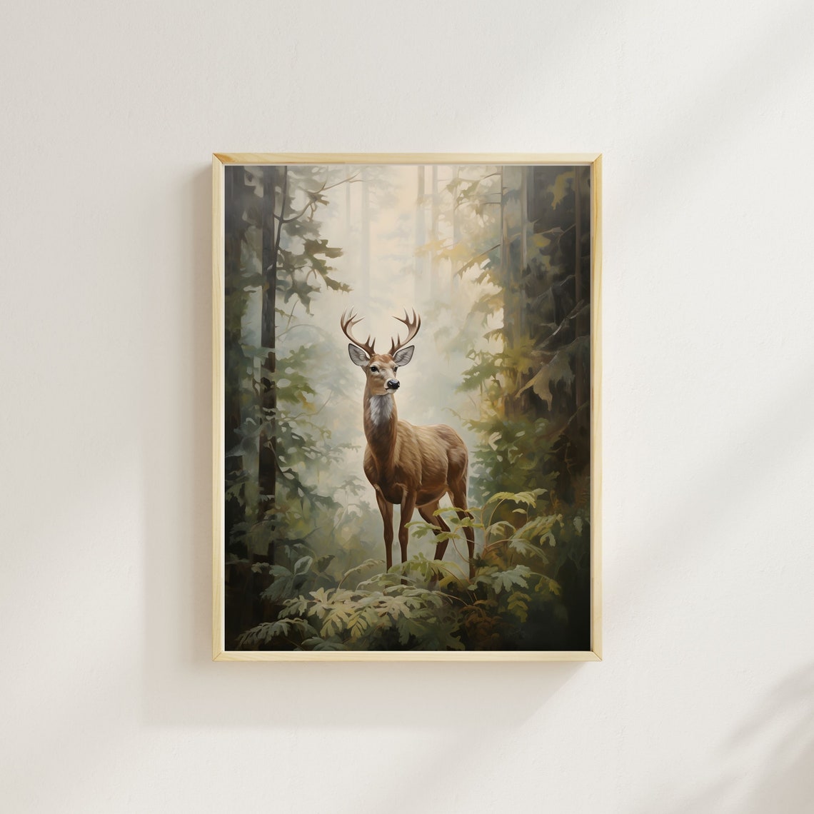 Stag Deer Misty Pine Forest Wildlife Rustic Nature Buck Poster - Image 3