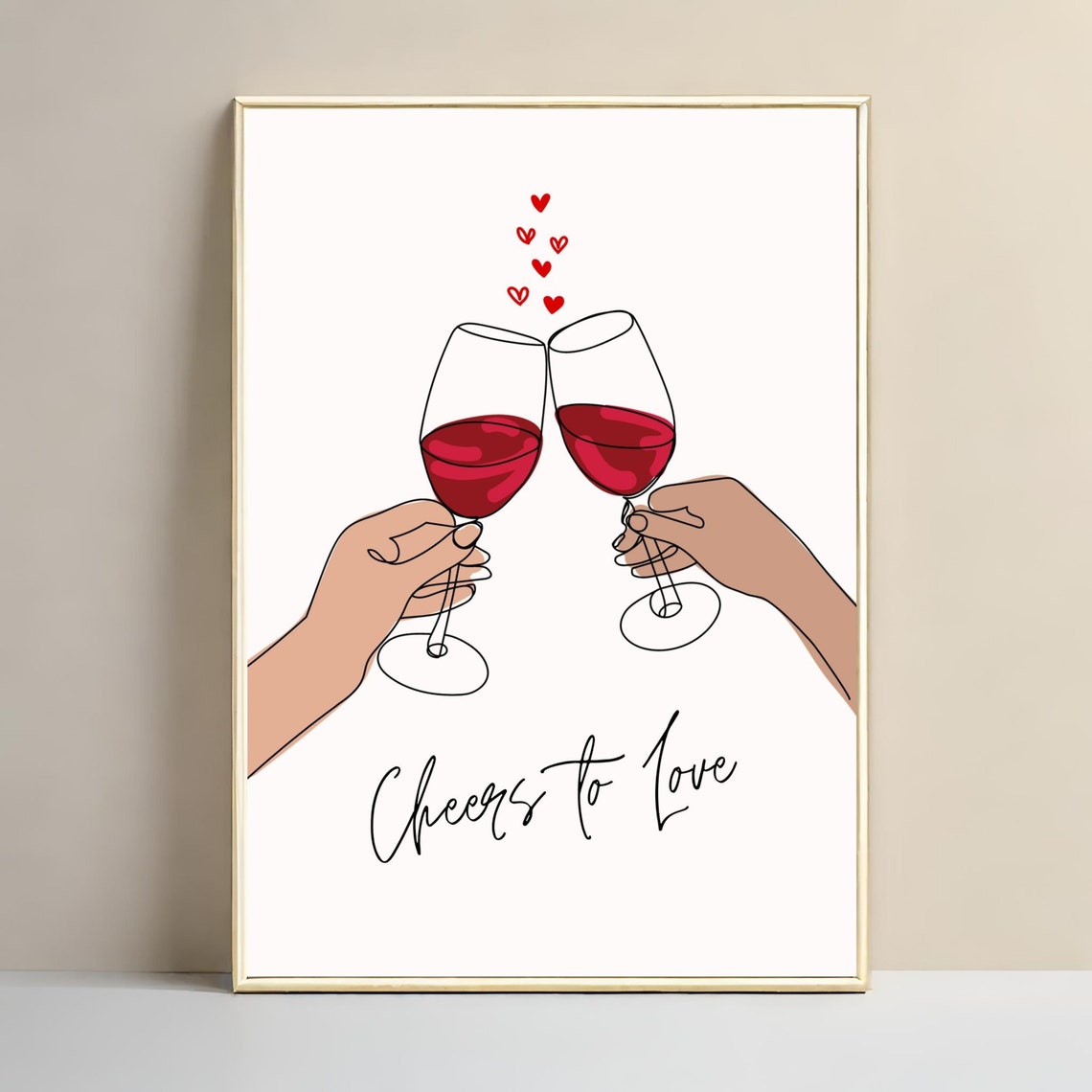 Cheers to Love Wine Glasses Minimalist Line Art Romance Poster - Image 3