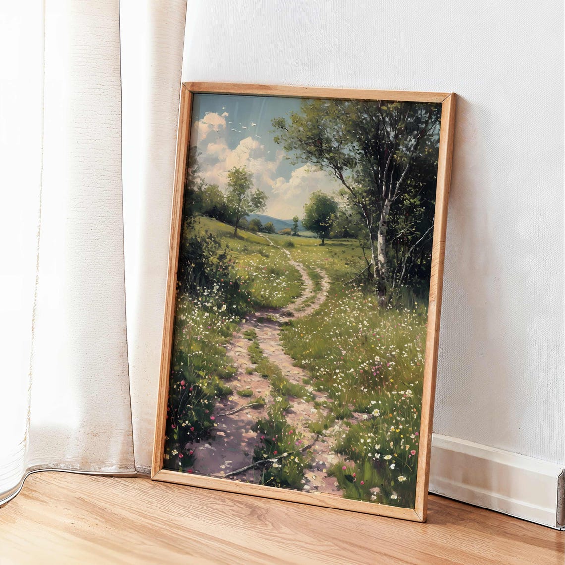 Winding Country Path Through Wildflower Meadow Vintage Poster - Image 3