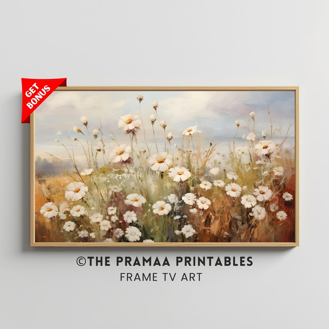 Spring Frame Tv Art Of Antique Wildflower Field Oil Painting Farmhouse Vintage Landscape Country Field Art