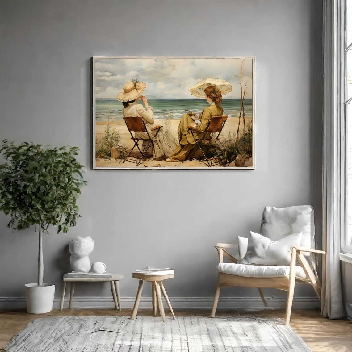 Woman On Beach Landscape Painting Victorian Woman Portrait Antique Print Seascape Summer Wall Art Seaside Vintage Poster - Image 3