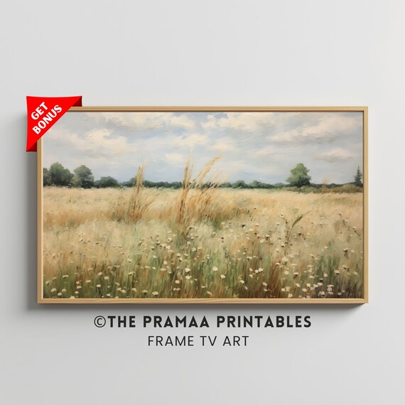 Golden Meadow with Wildflowers Vintage Summer Landscape Poster