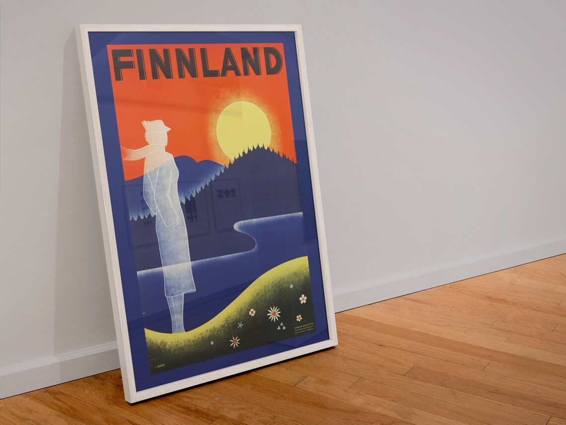 Finnland 1937 Midnight Sun Lake Finnish State Railways Travel Poster - Image 4