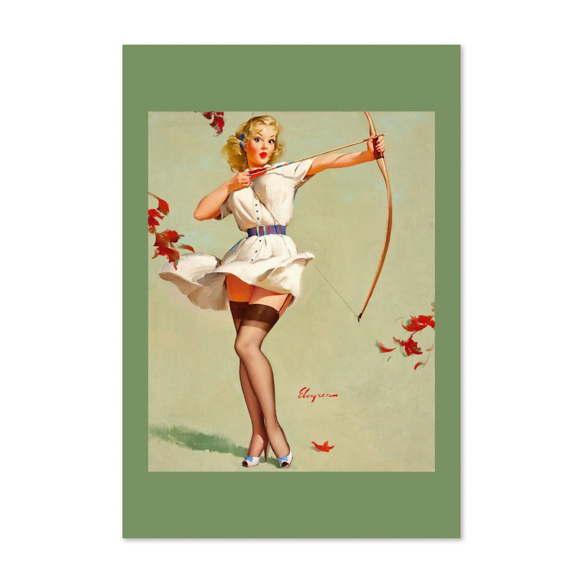 Gil Elvgren Aiming High Archery Bow Girl 1950s Pinup Art Poster