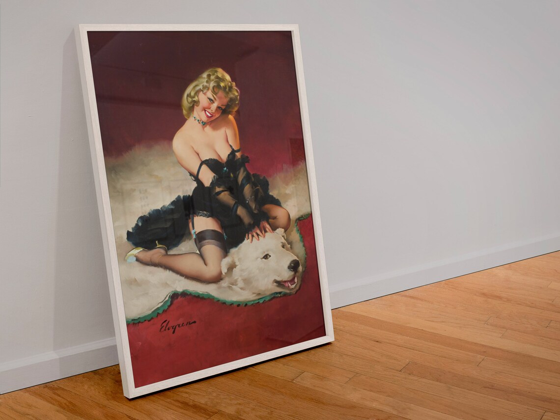 Gil Elvgren Bear Facts Polar Bear Rug Retro Pinup Art Poster - Image 4