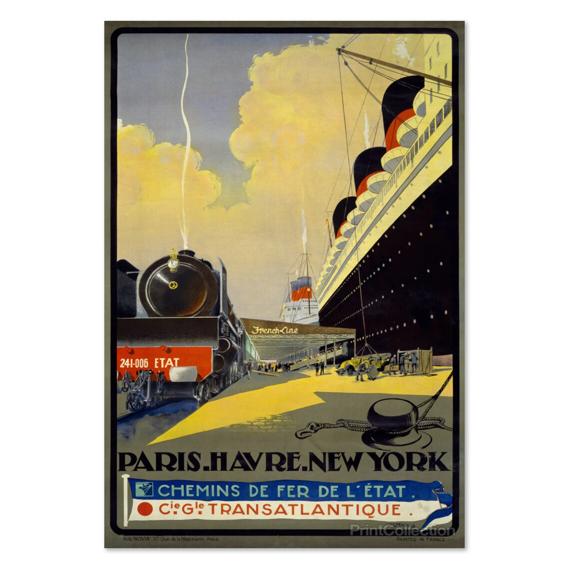 Paris Le Havre New York French Line Ocean Liner Travel Poster