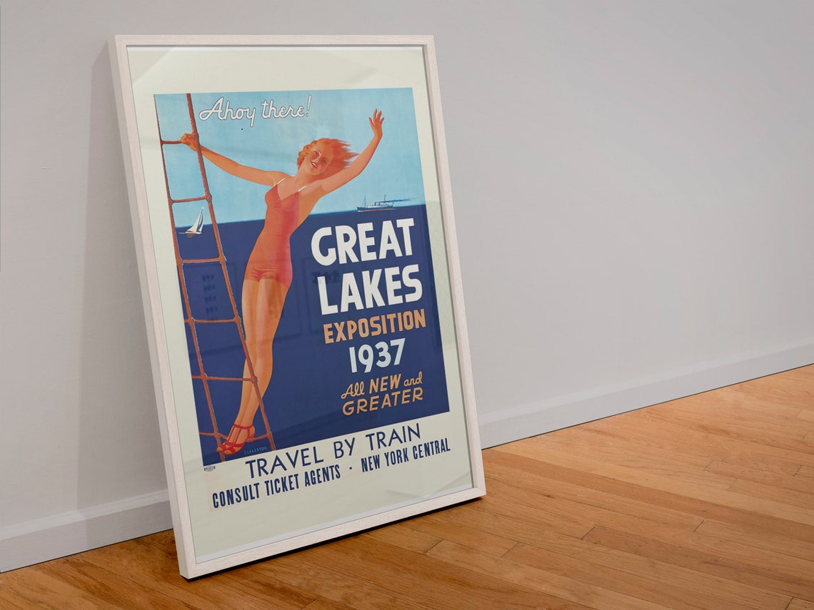 Great Lakes Exposition 1937 Ahoy There Vintage Travel Poster - Image 4