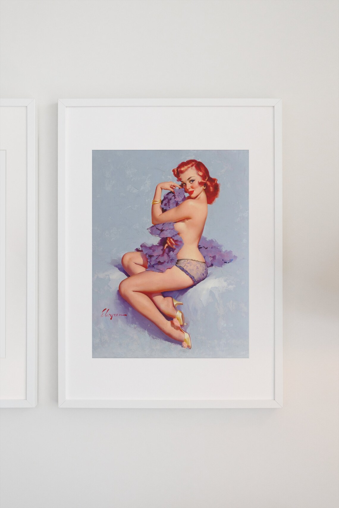 Elvgren Roxanne Redhead Pin Up Girl Lavender Negligee Vintage Poster - Image 3