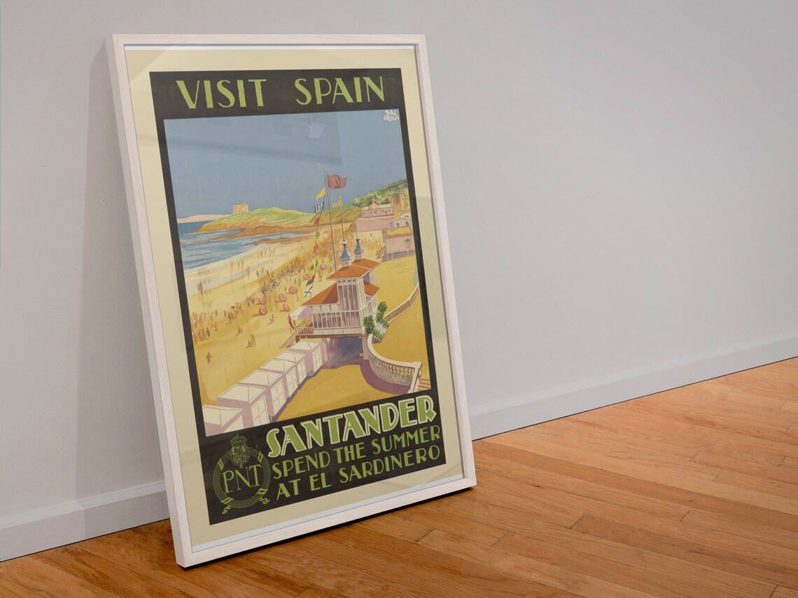 Santander El Sardinero Beach Visit Spain Vintage Travel Poster - Image 4