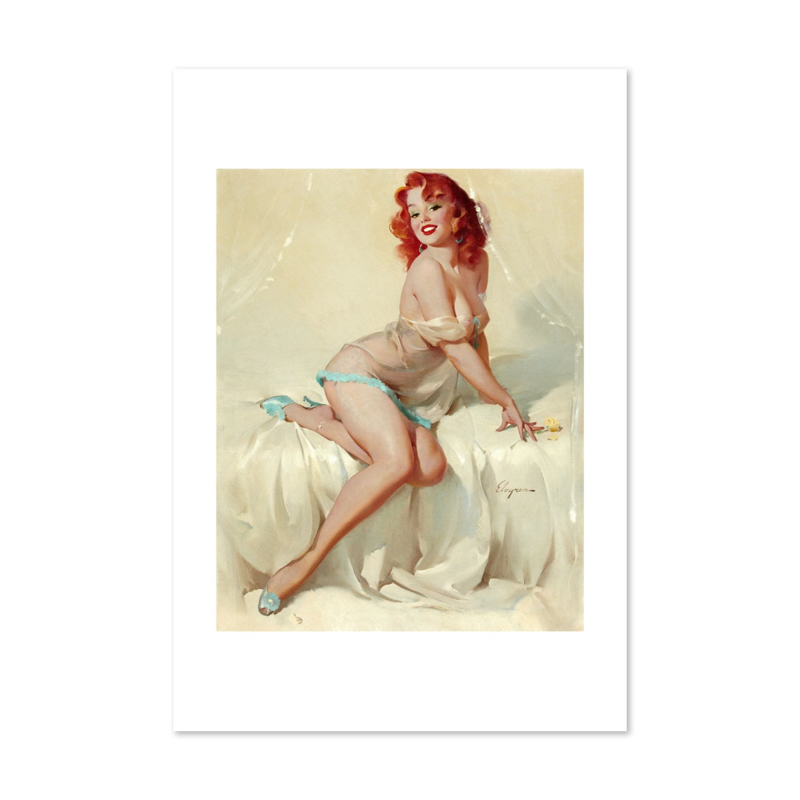 Gil Elvgren Bedside Manner Redhead Bed Sheet Pin Up Girl Poster