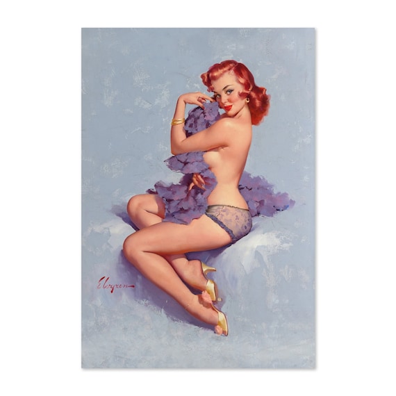 Elvgren Roxanne Redhead Pin Up Girl Lavender Negligee Vintage Poster