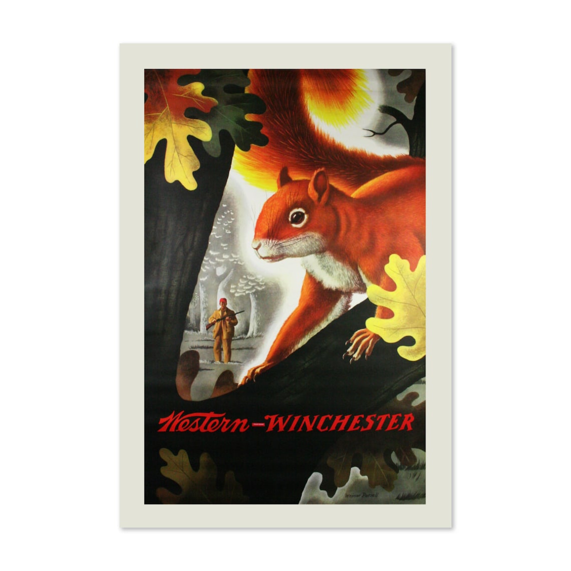 1955 Western Winchester Squirrel Hunting Vintage Poster