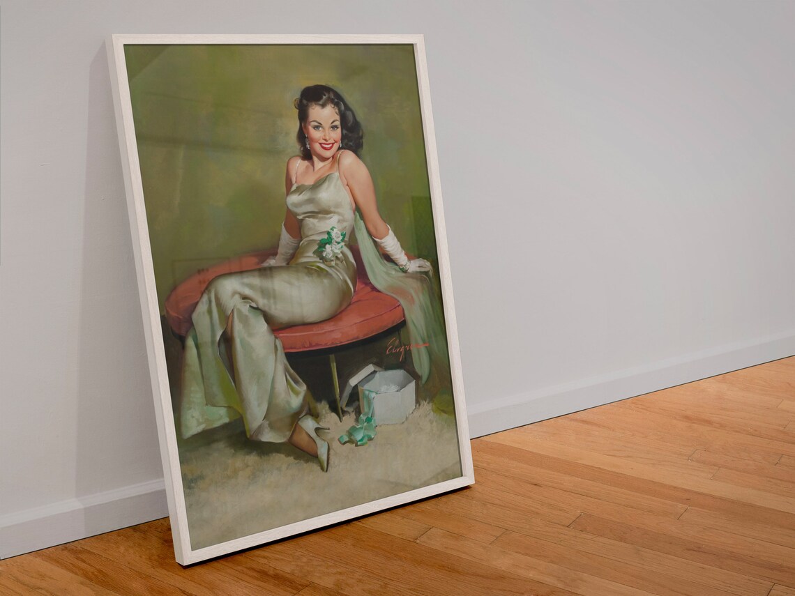 Elvgren Captivating Pin Up Girl Silver Gown Gift Box Vintage Art Poster - Image 4