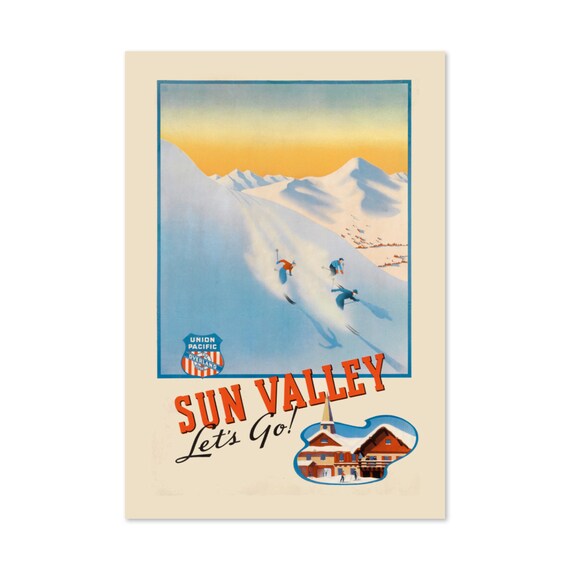 1940s Sun Valley Ski Resort Union Pacific Rr Vintage Skiing Snow Print Motivational Artwork For Home Office Gym Wall Decor