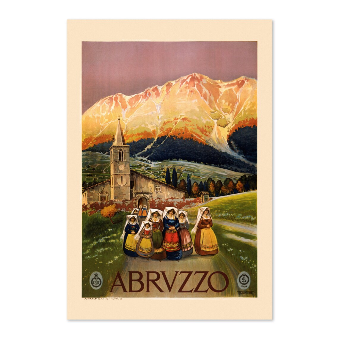 Abruzzo Italy Folk Costume Village Classic Vintage Travel Poster