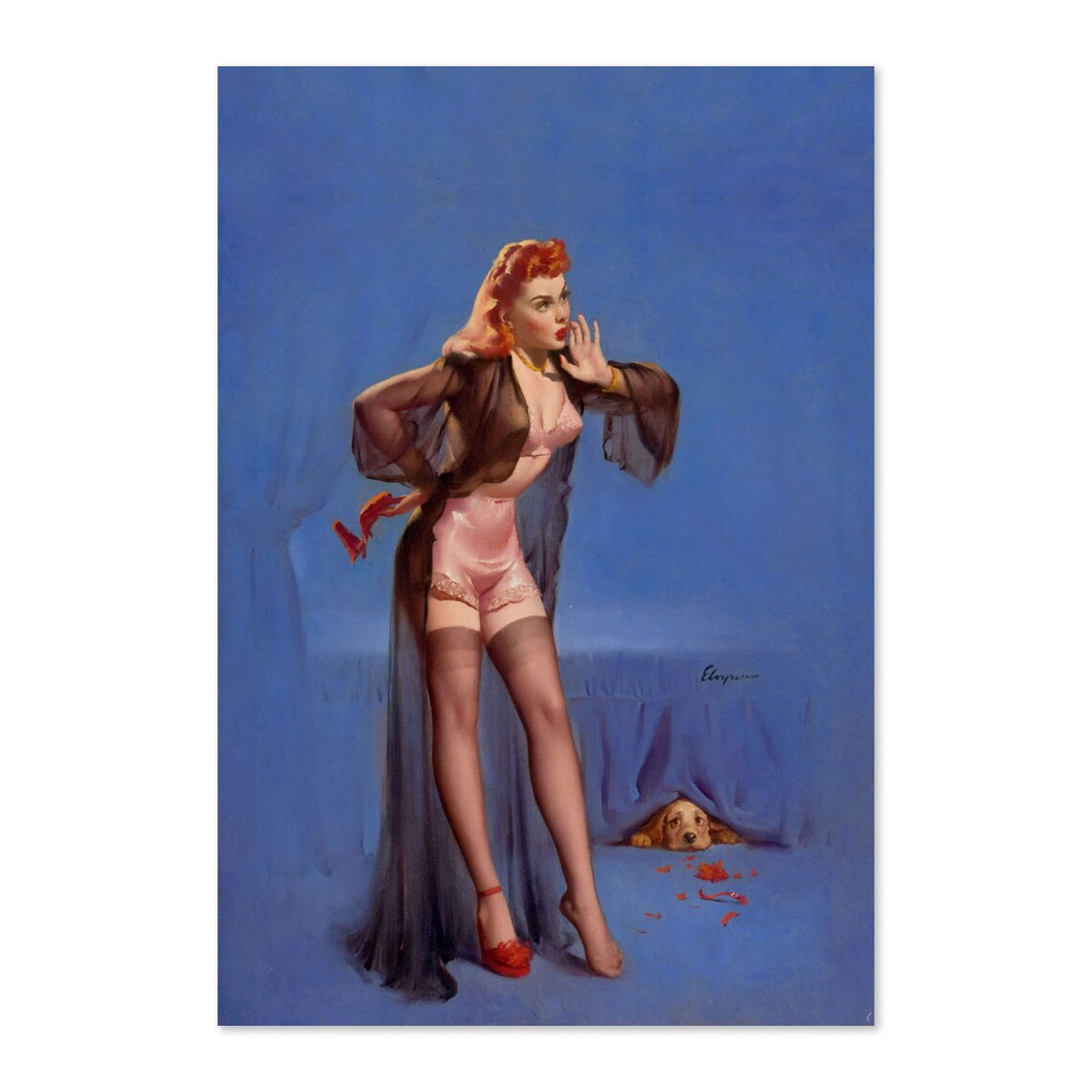 Gil Elvgren Doggone Vintage Cocker Spaniel Pin Up Girl Poster