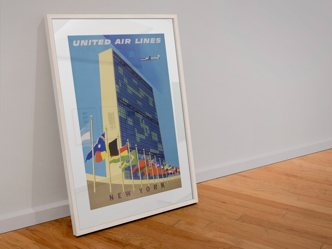 United Air Lines New York United Nations Building Vintage Poster - Image 4