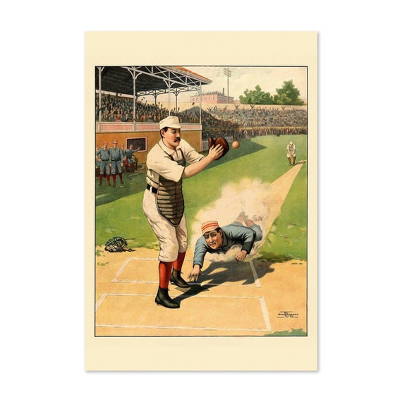 1897 Baseball Home Plate Slide Classic Vintage Sports Poster Motivational Artwork For Home Office Gym Wall Decor